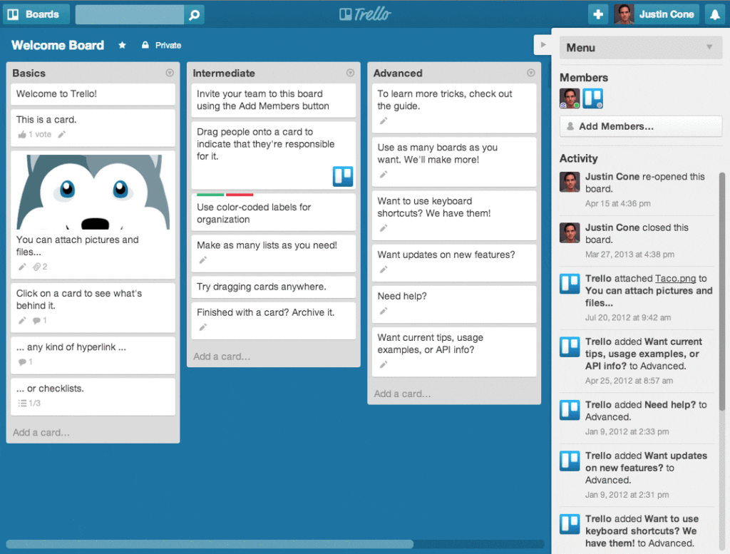 Trello - a project management and online event planning tool.